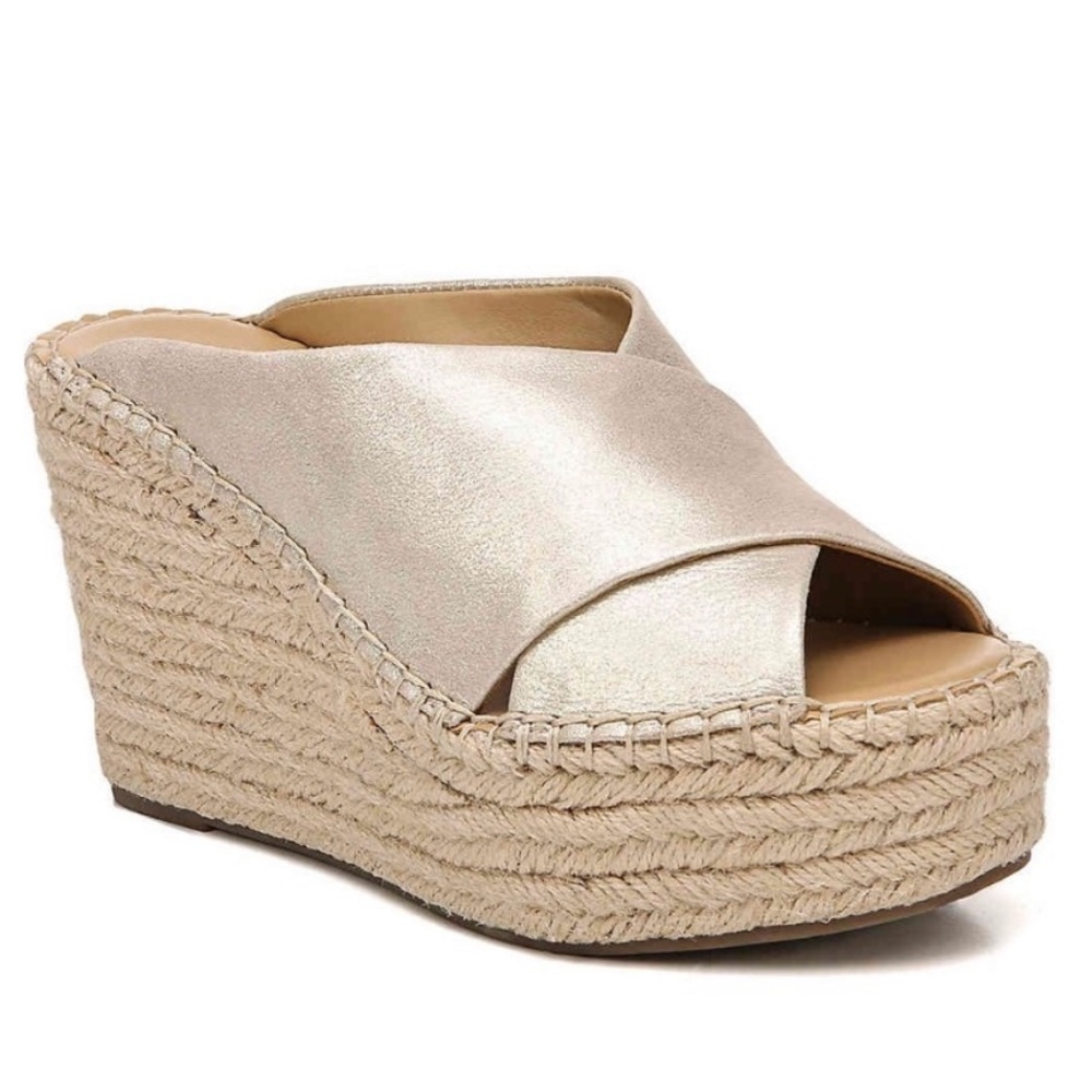 Franco Sarto Tiffany Gold Metallic Wedge Espadrille Sandals